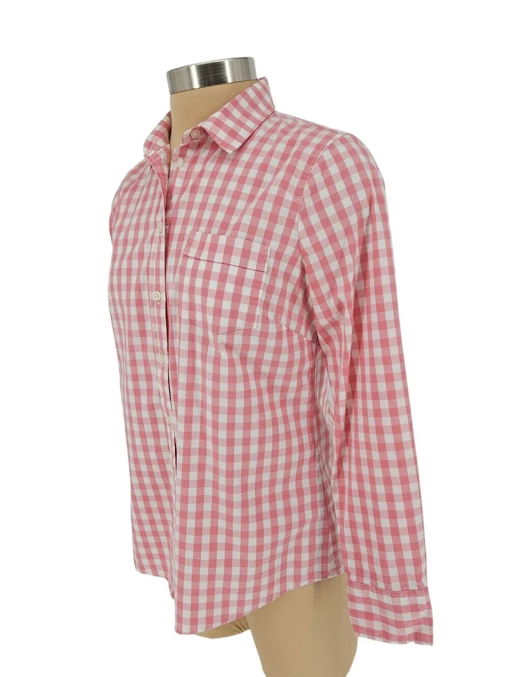 J.CREW Poplin Shirt Pink Gingham Long Sleeve Button Up Collared Top Small